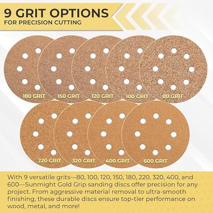 Sunmight GOLD 5" 180 GRIT GRIP 8 HOLE DISC, 58110, 50 DISCS - Image 3